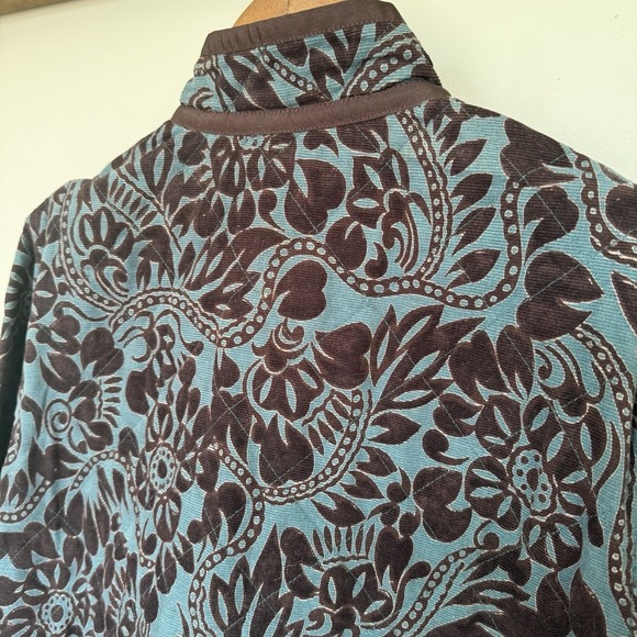 Multiples Quilted Jacket Women's Medium  Teal Brown 100% Cotton Buttons Career - Picture 5 of 8